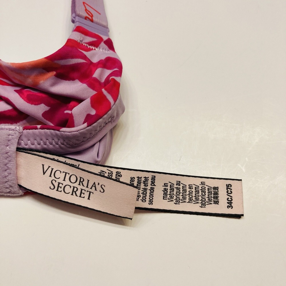 Victoria's Secret Wireless Bra Women 34C Purple Red Lip Print Love Strap T-Shirt - Picture 9 of 10